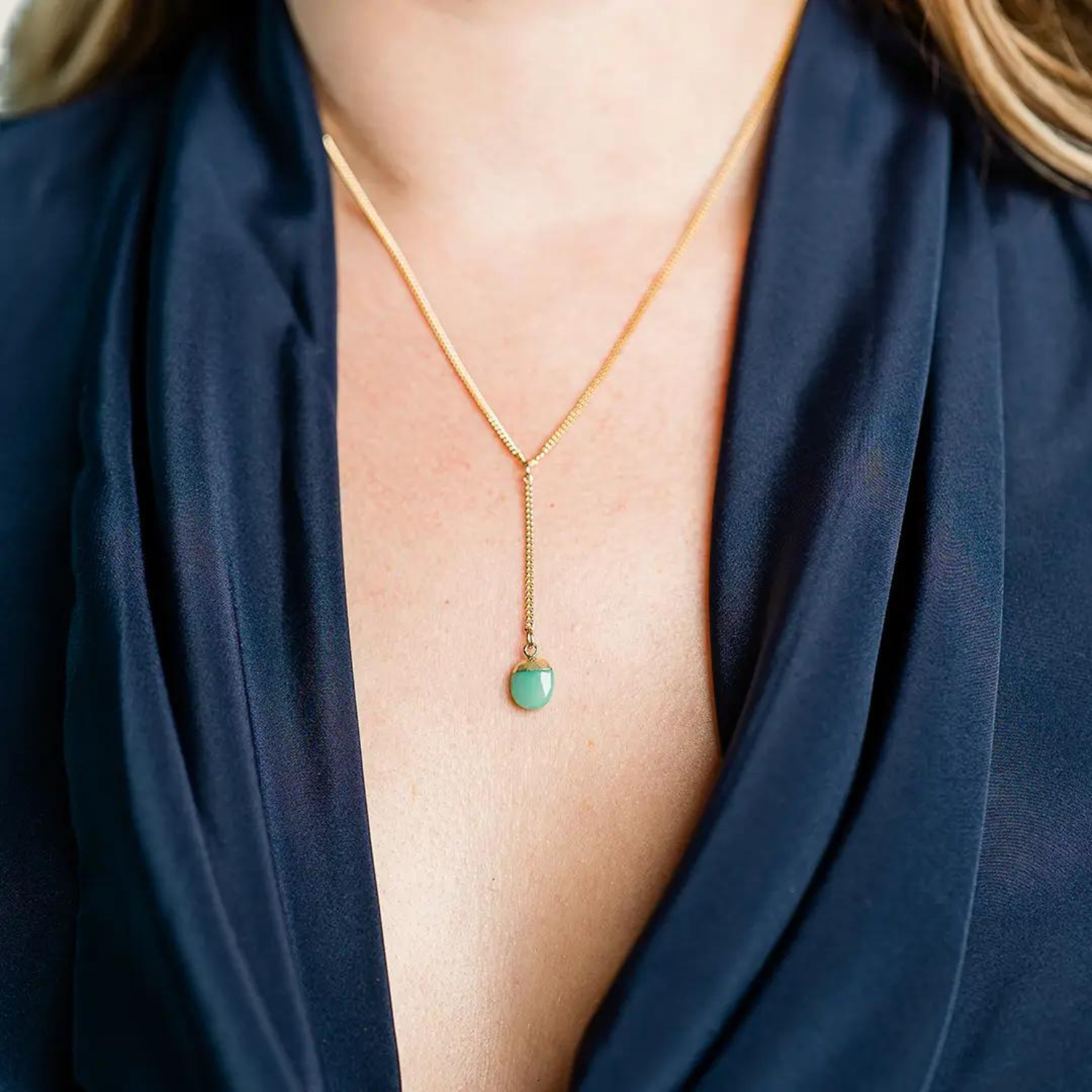 Faceted Green Chrysoprase Stone Y-Drop Necklace - Blackbird General Store