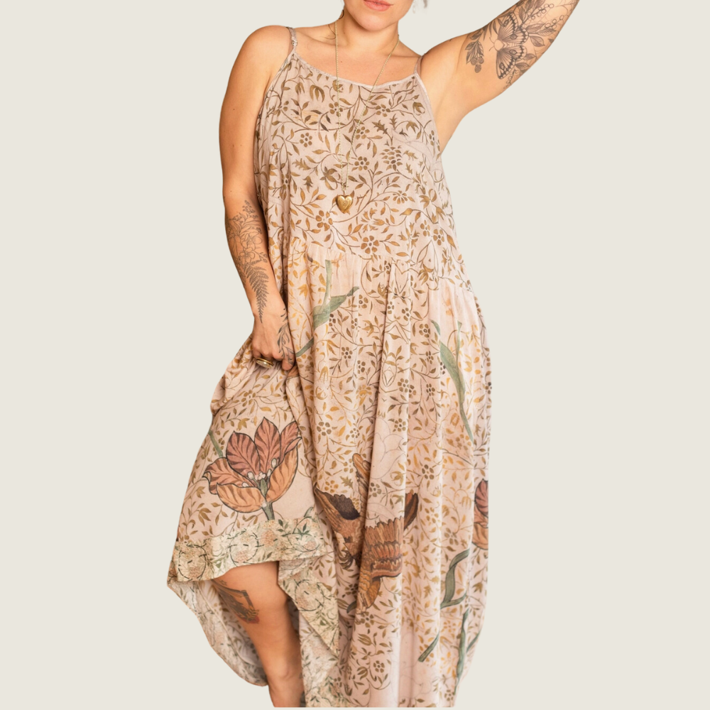 Folklore Bohéme Slip Dress with Bird of Peace