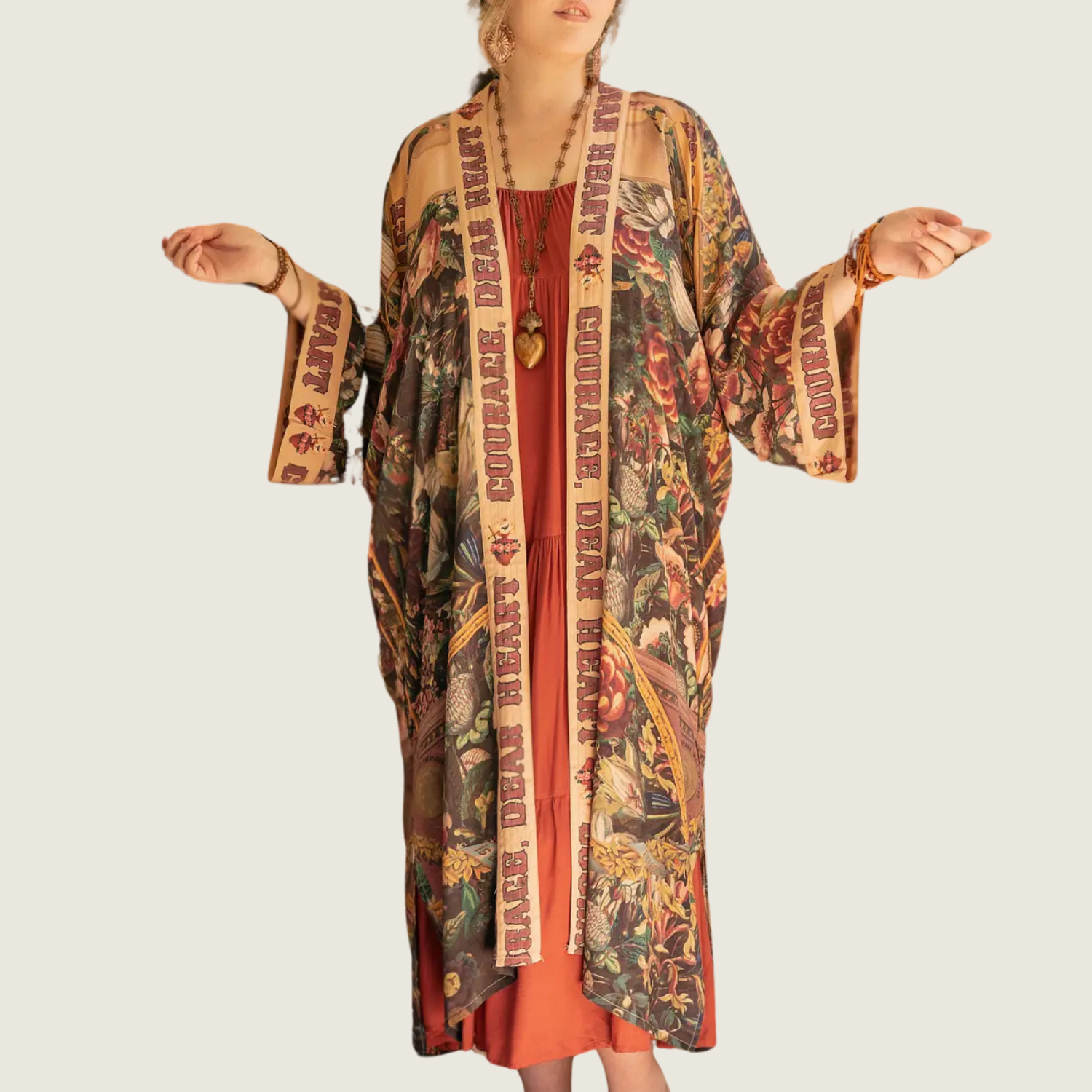 Courage Dear Heart Kimono Robe w/ Sacred Heart