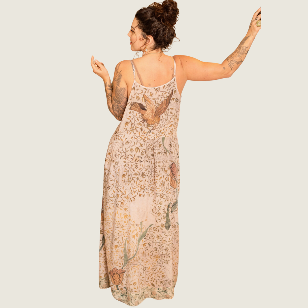 Folklore Bohéme Slip Dress with Bird of Peace