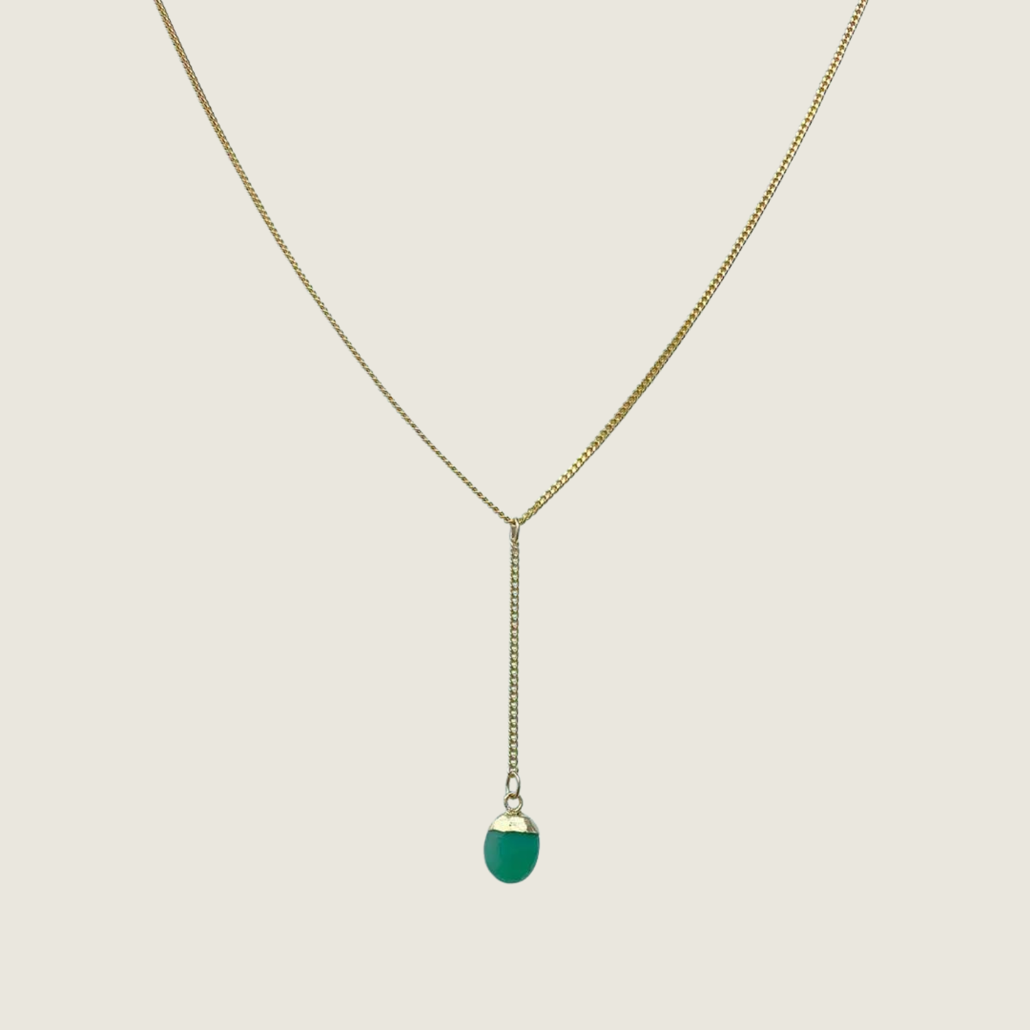 Faceted Green Chrysoprase Stone Y-Drop Necklace - Blackbird General Store