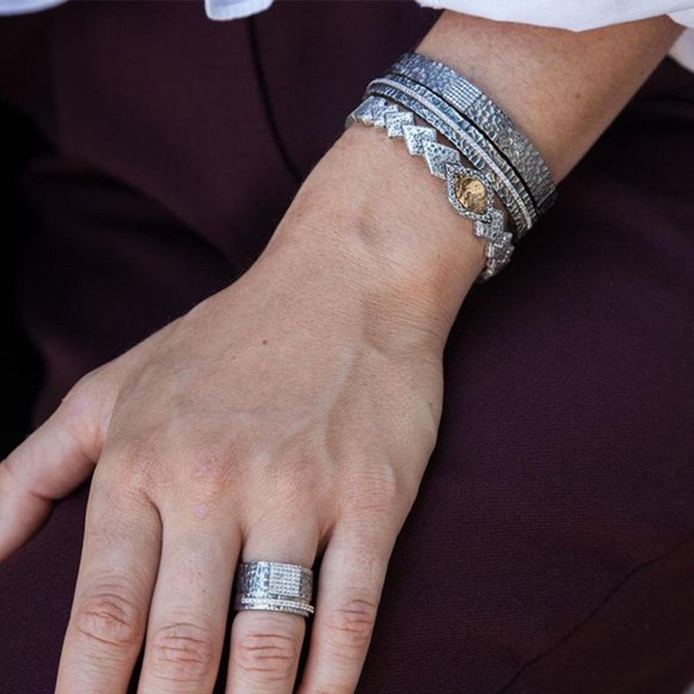 Vintage Silver Artís Pavé Square Bangle - Blackbird General Store