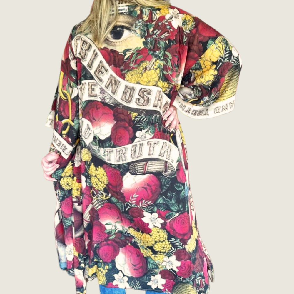 Friendship Love &amp; Truth Long Duster Bamboo Kimono Robe - Blackbird General Store