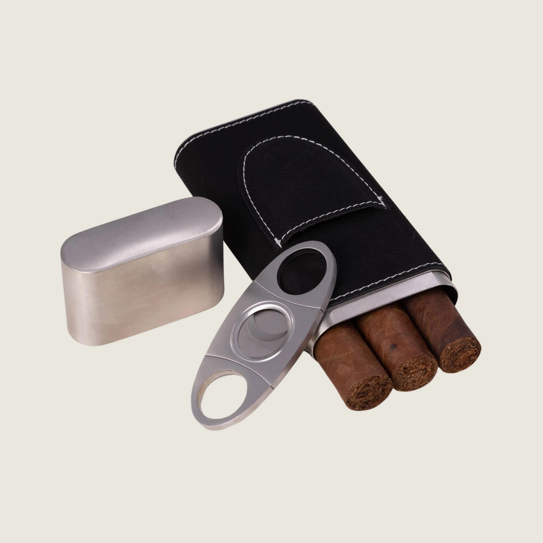 Harrison Leather and Steel Cigar Case with Cutter - Blackbird General Store