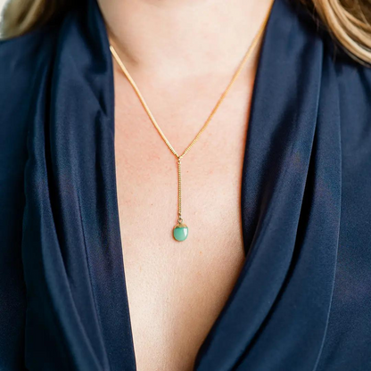 Faceted Green Chrysoprase Stone Y-Drop Necklace