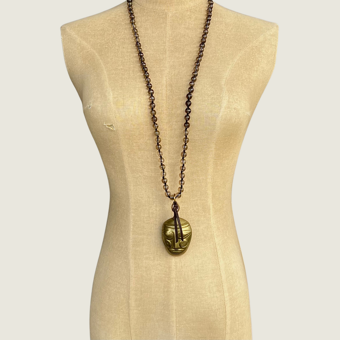 Smokey Quartz &amp; Gold Face Charm Necklace - Blackbird General Store