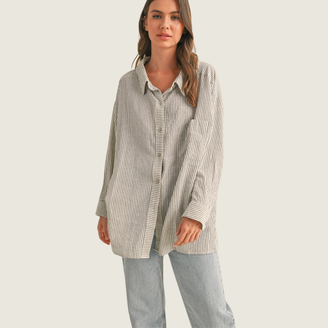 Blue Striped Gauze Button-Down