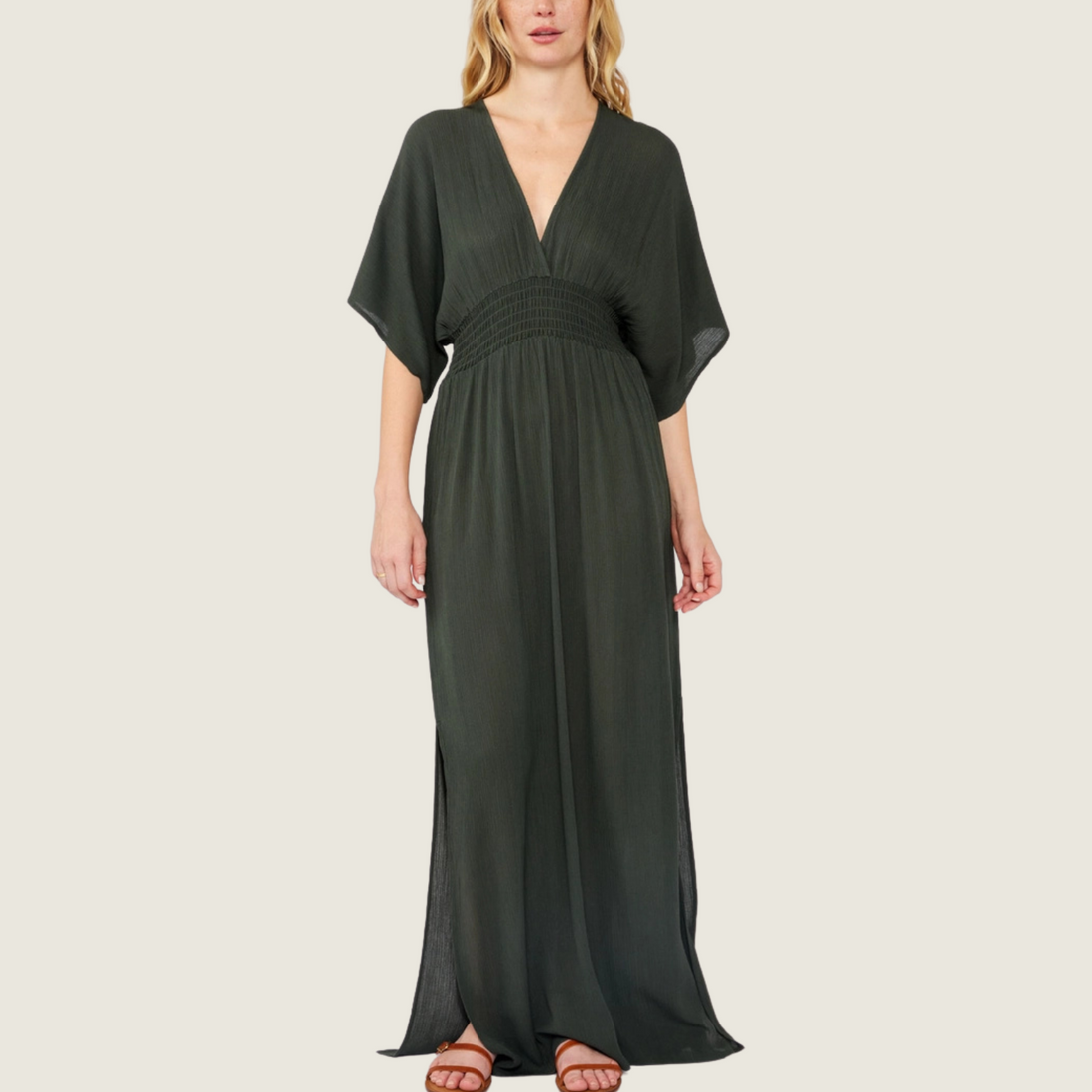 Military Kimono Sleeve Maxi Dress