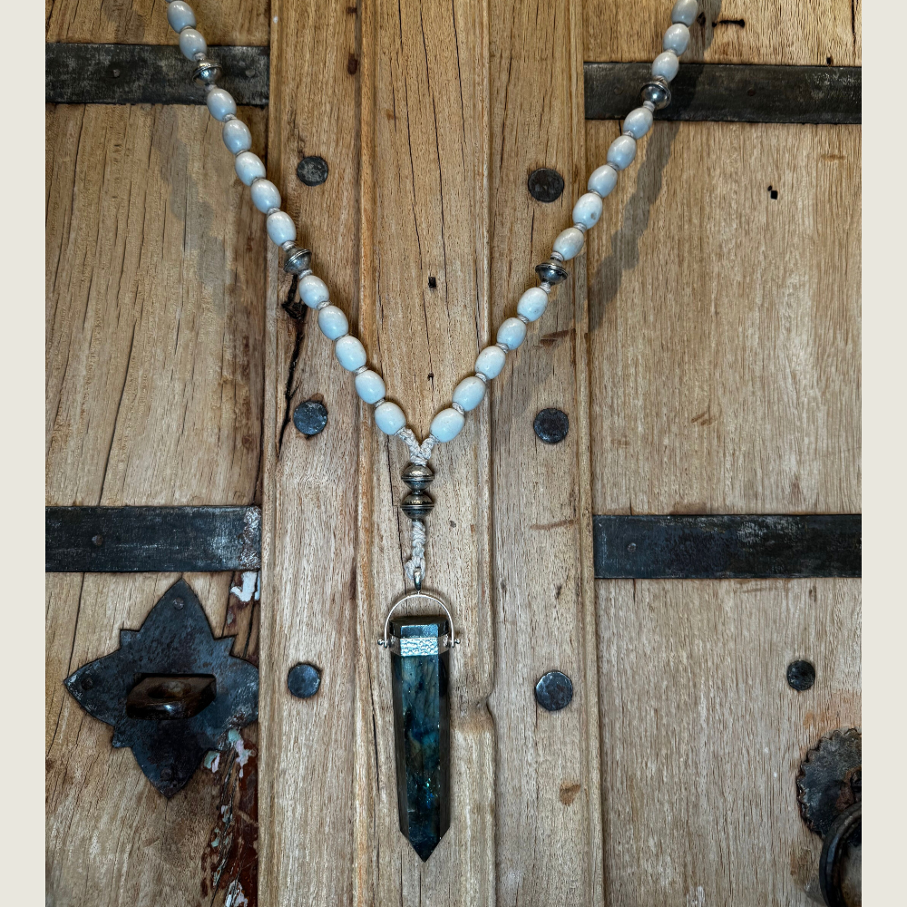 Glass Bead-Silver-Vintage Labradorite Spike House Jewelry - Blackbird General Store