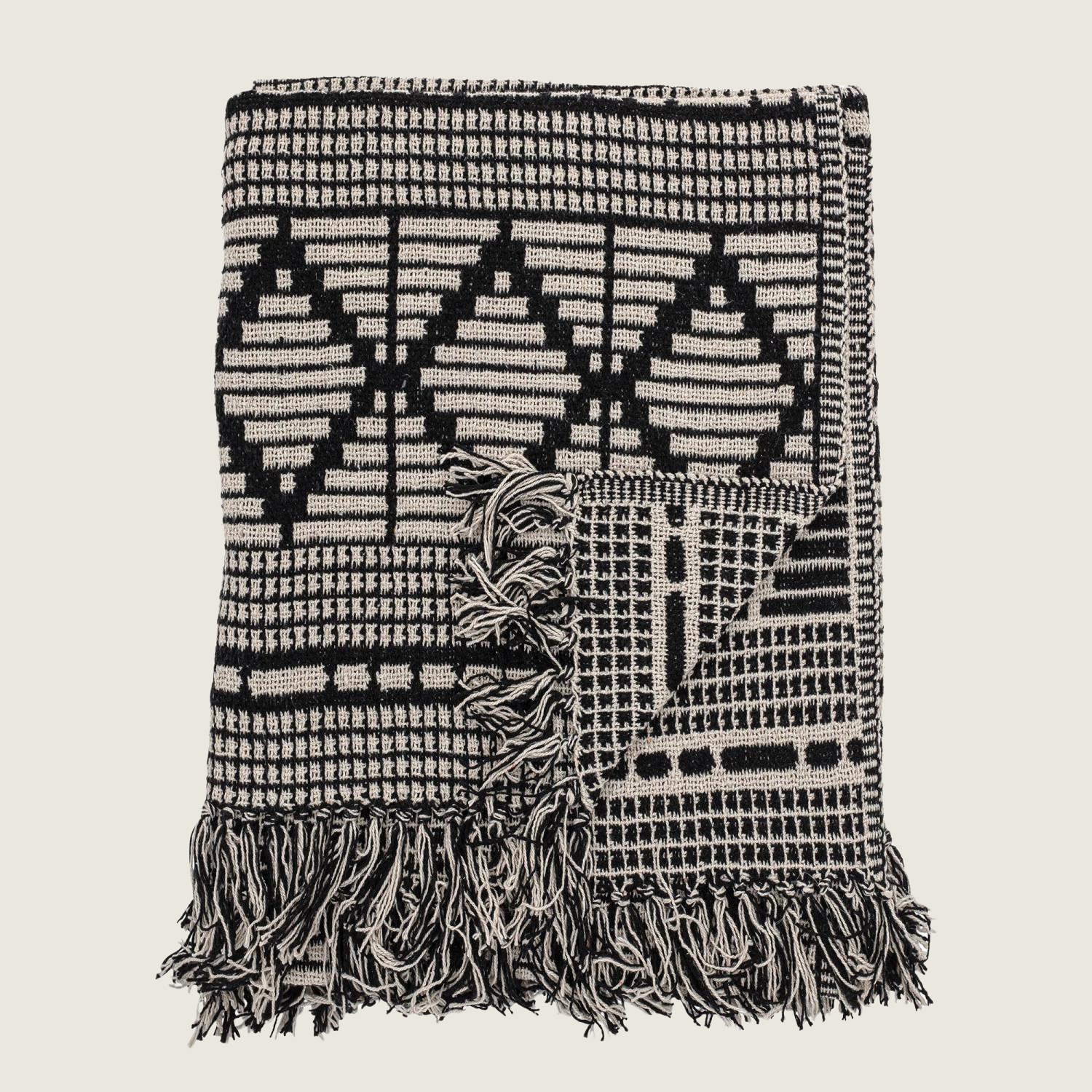 Black &amp; White Blanket with Fringe