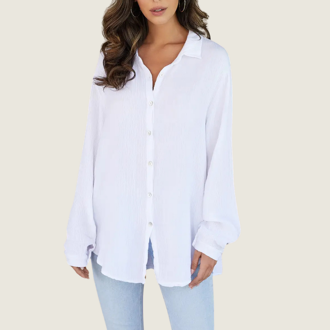 White Cotton Gauze Button Down