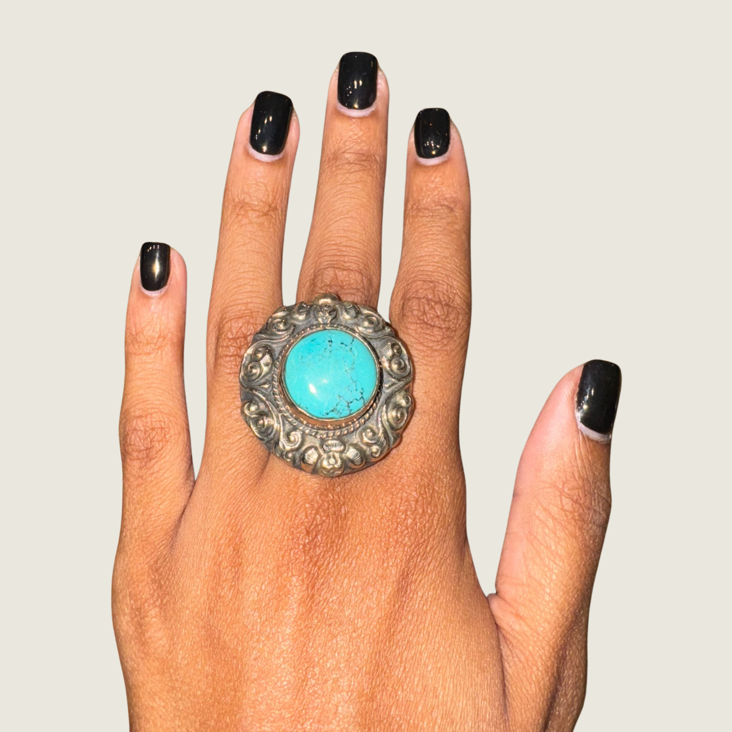 Turquoise Round Ornate Ring