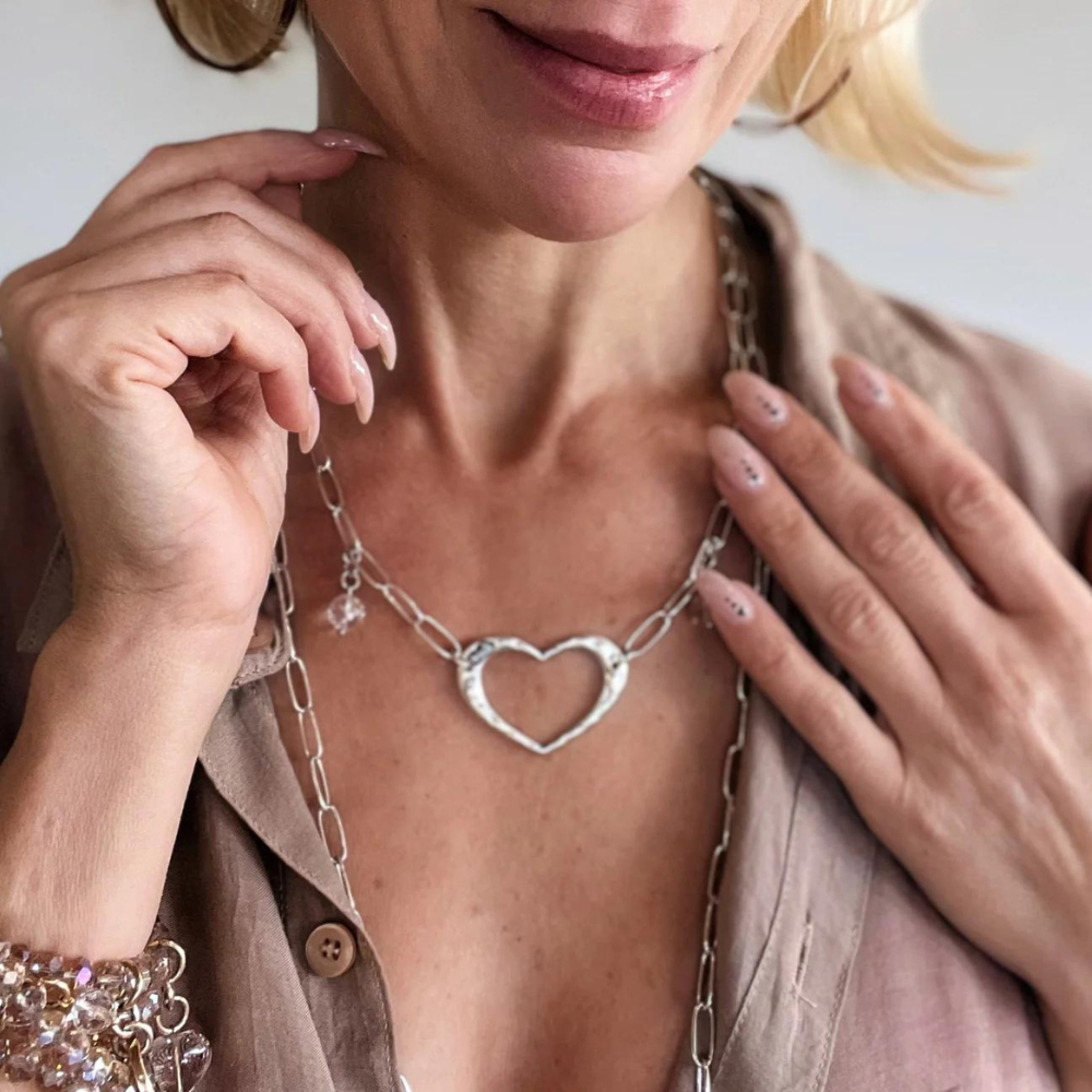 Silver Love Open Heart Long Chain