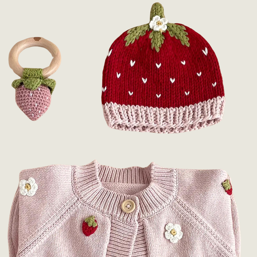 Strawberry Flower Cardigan - 3-6 Months