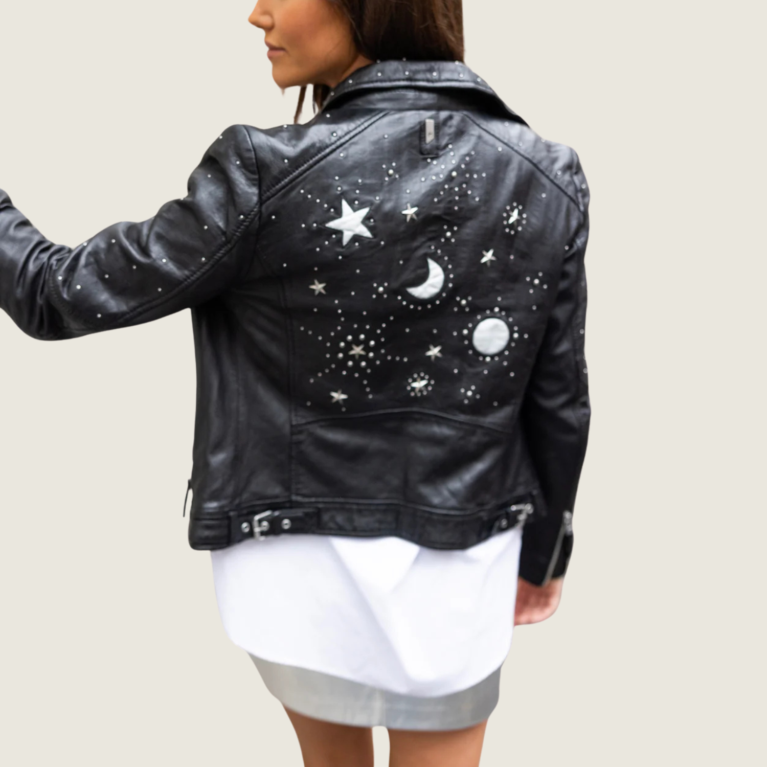 Noelia Moon &amp; Stars Leather Jacket - Black