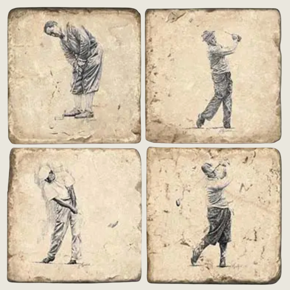 Golf Greats - Tumbled Marble Coaster Set/4 - Blackbird General Store