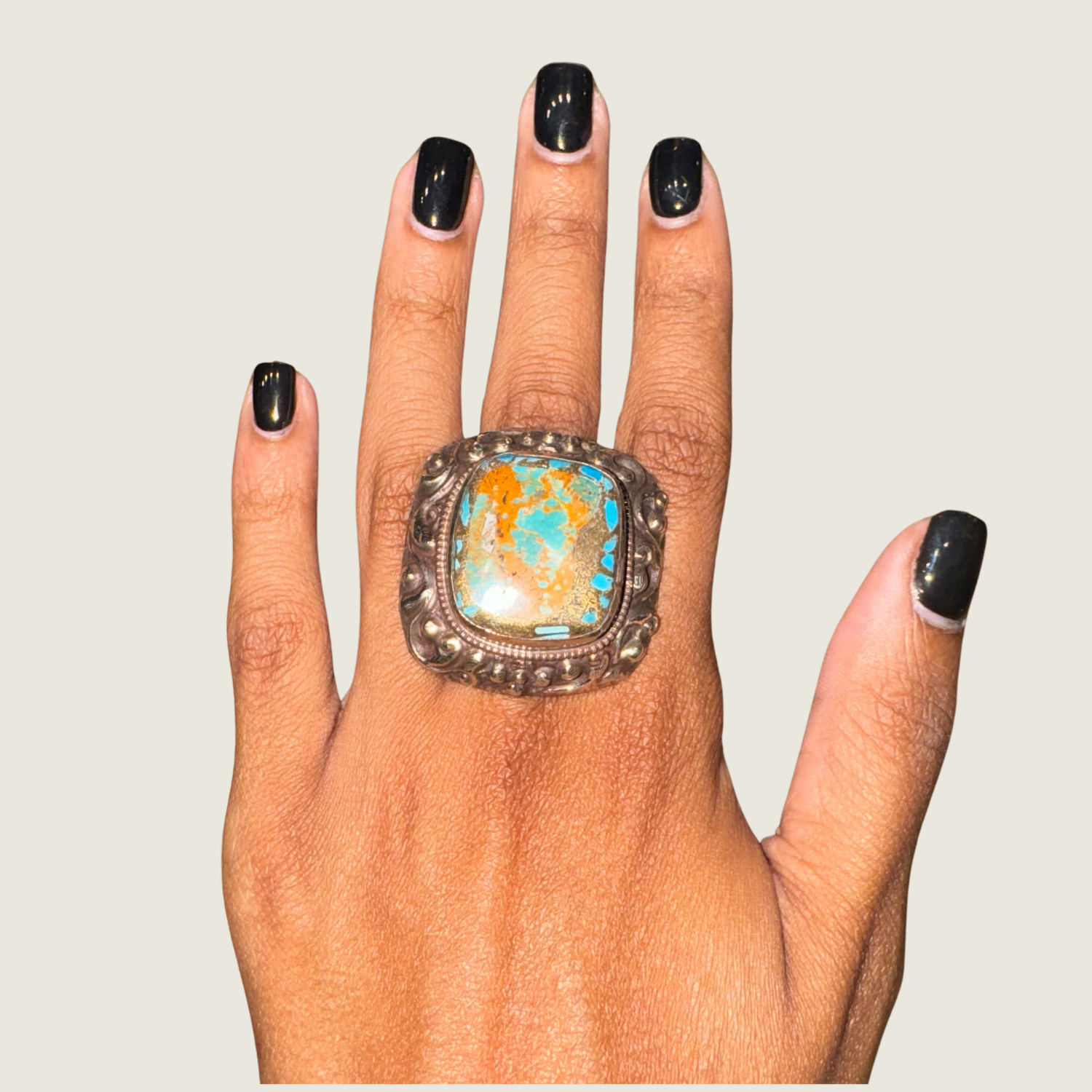 Turquoise Chunck &amp; Indian Silver Ring