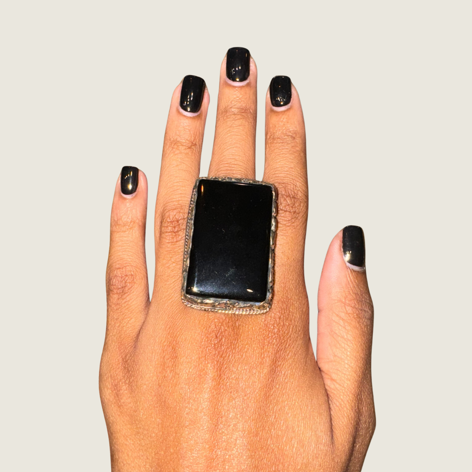 Rectangular Black Onyx Silver Ring