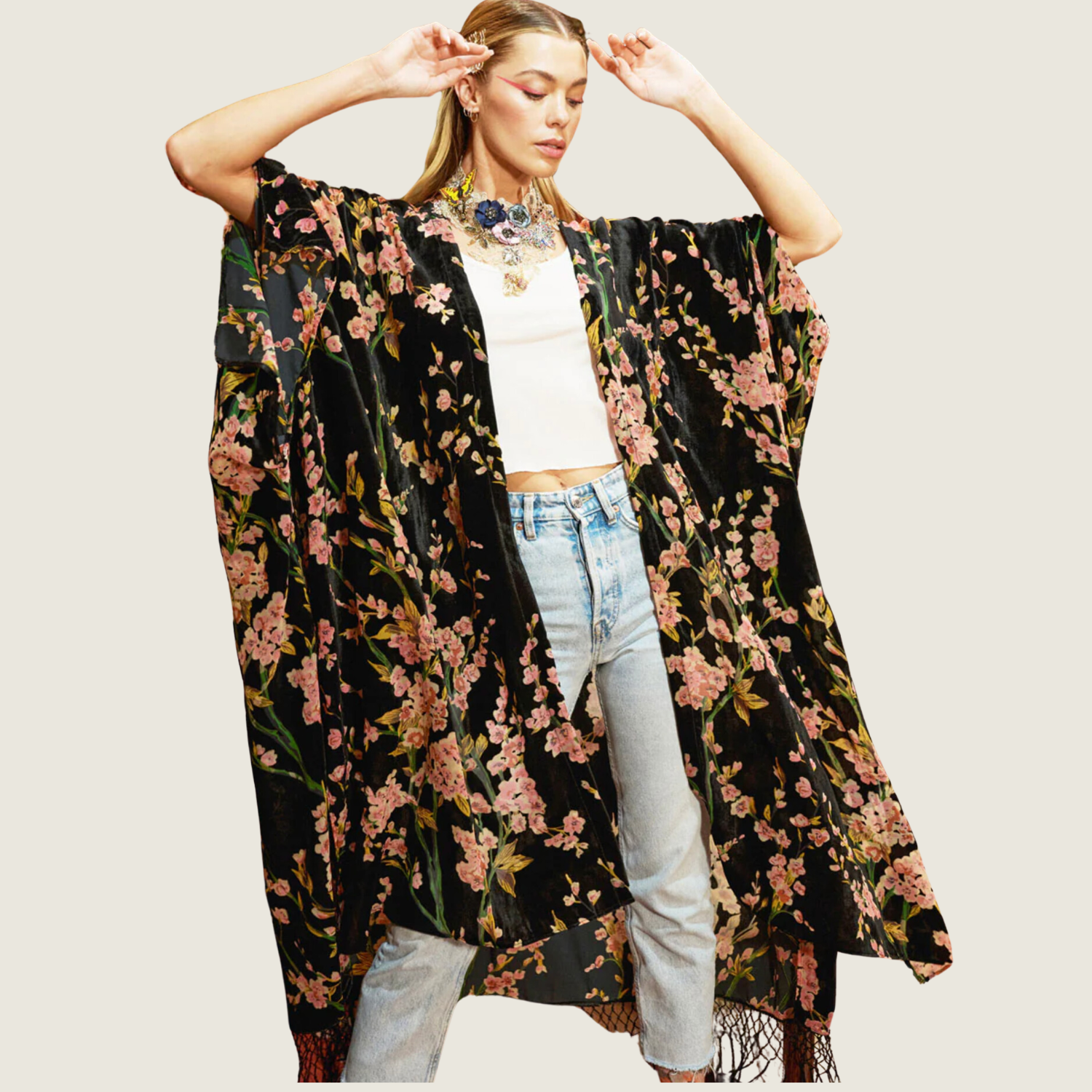 Burnout Velvet Garden Kimono