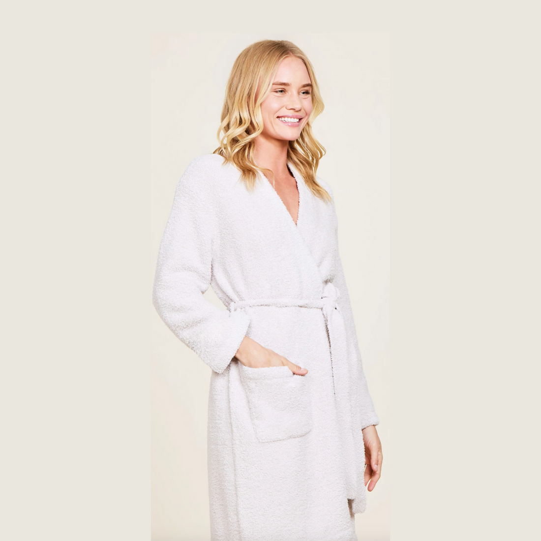 CozyChic Solid Short Robe - Stone