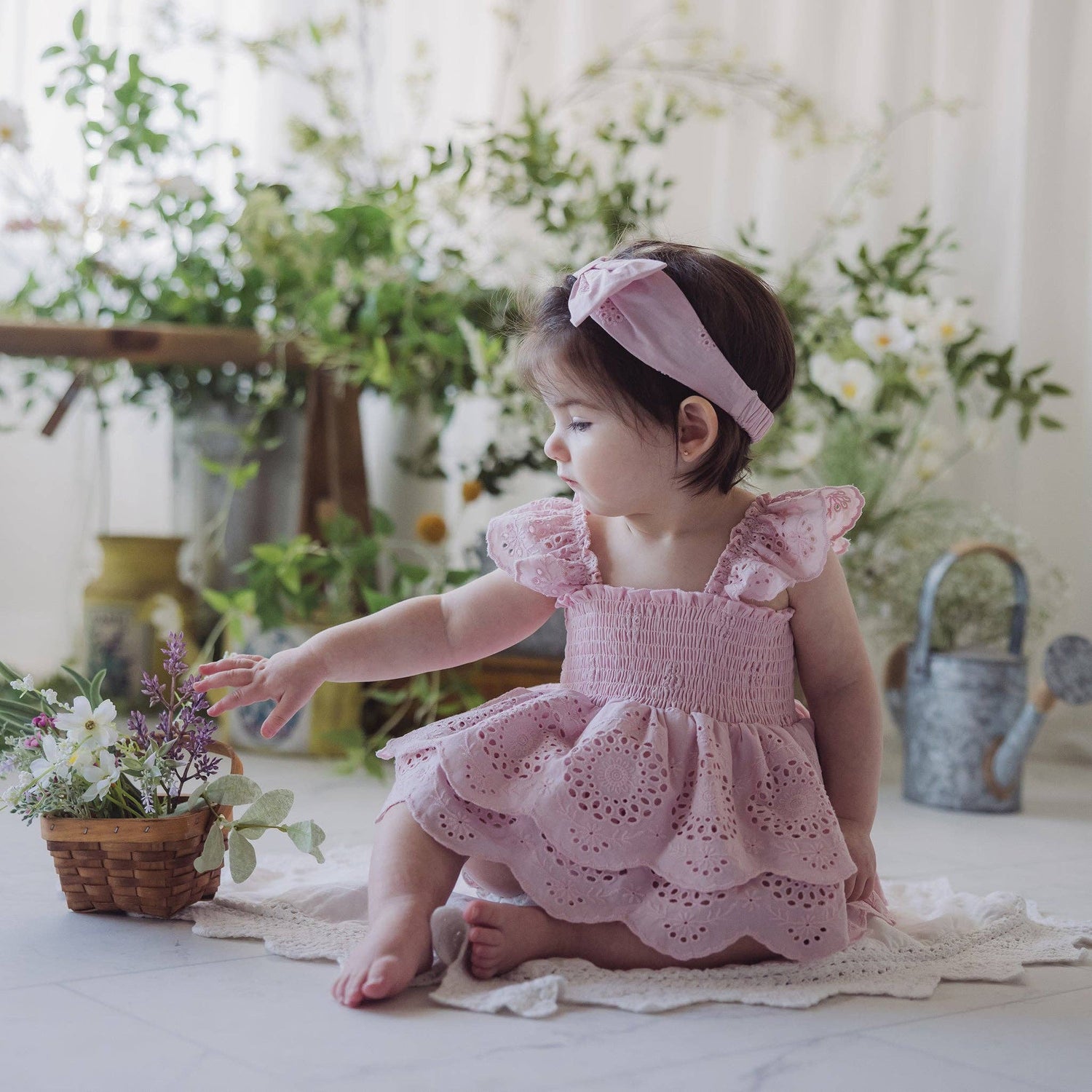 Pink Eyelet Romper &amp; Headwrap Set