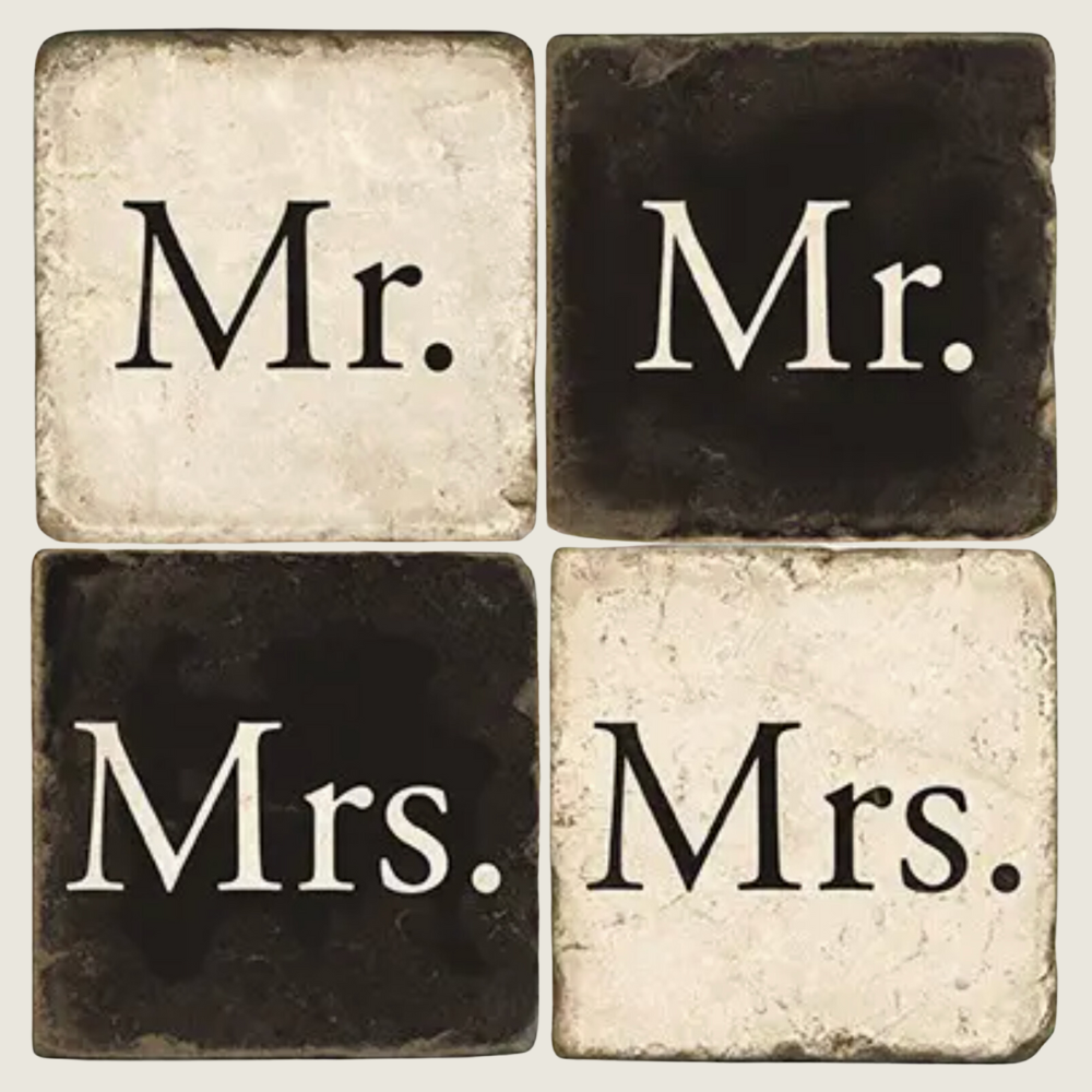 Mr. &amp; Mrs. - Tumbled Marble Coaster Set/4