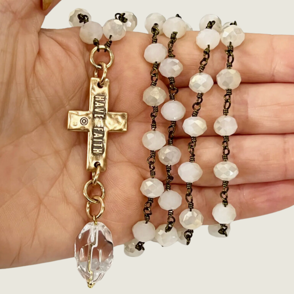 Have Faith Cross Long Rosary-Gold - Blackbird General Store
