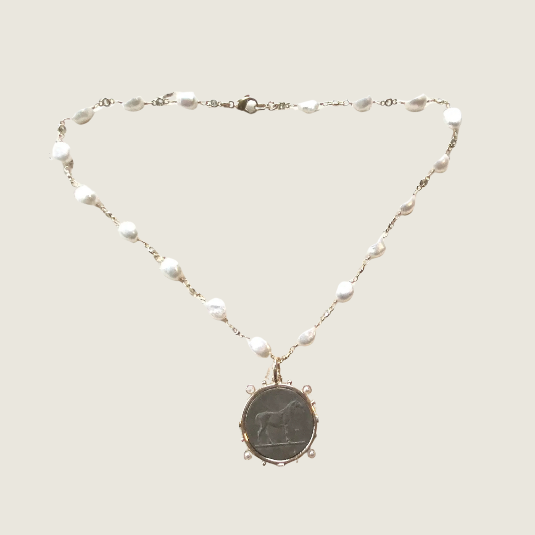 French Coin Equestrian Necklace