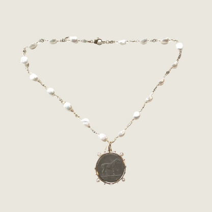 French Coin Equestrian Necklace