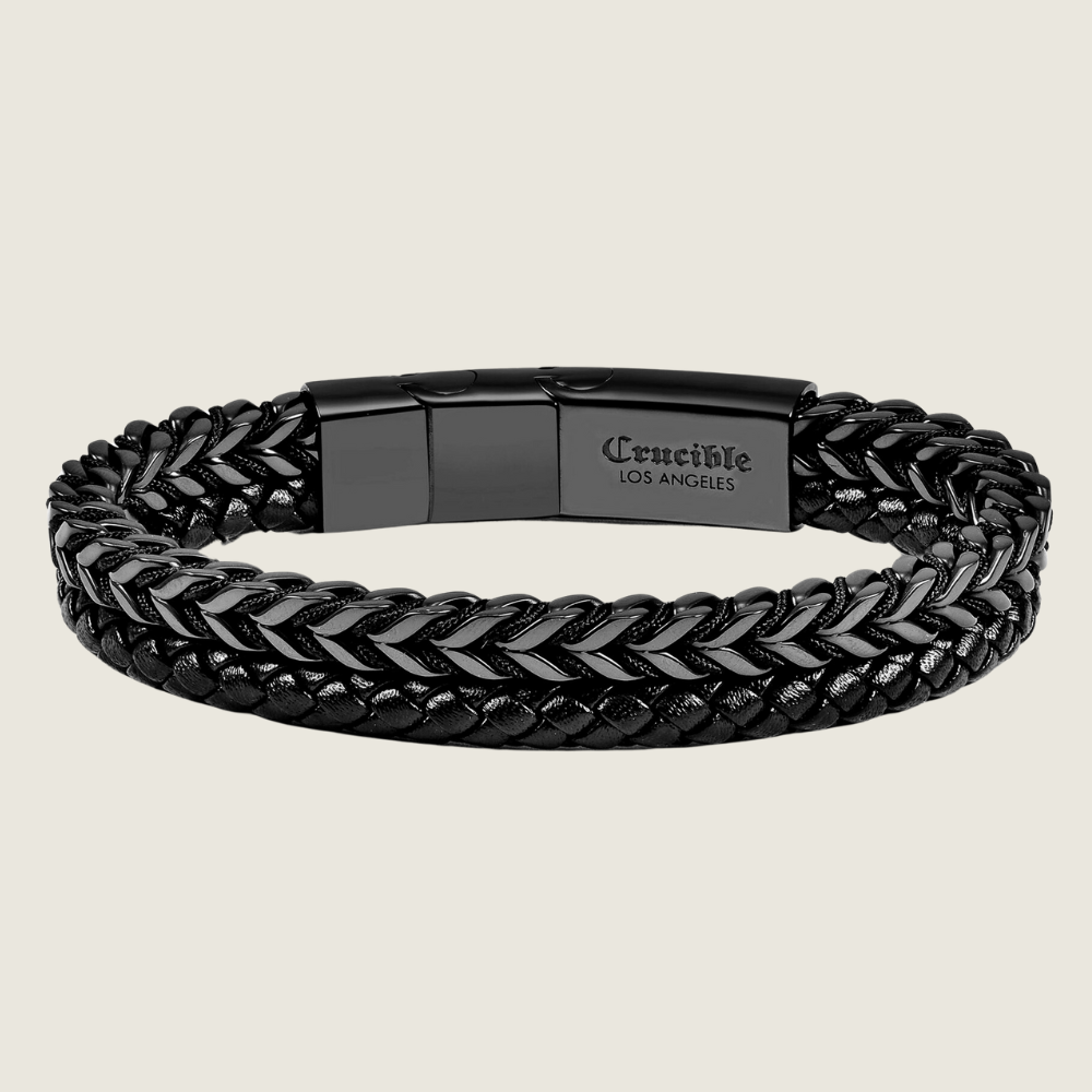 Black Steel &amp; Leather Franco Stainless Bracelet - Blackbird General Store