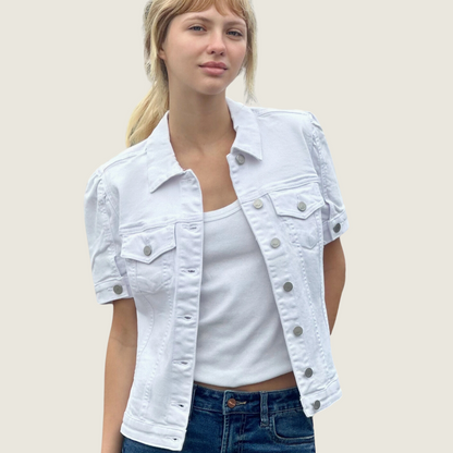 Puff Sleeve Denim Jacket - White