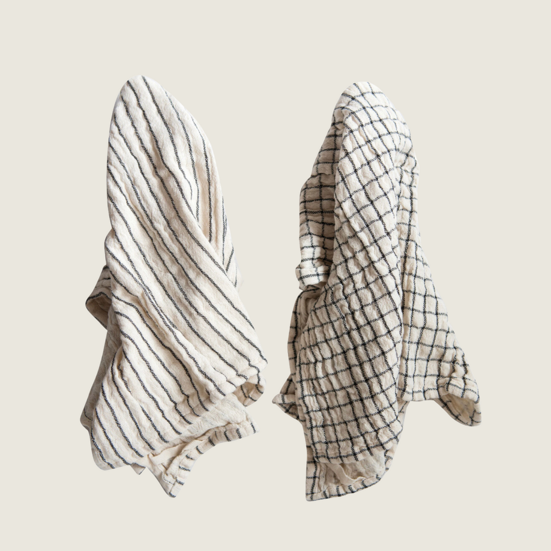 Grid/Stripes Cotton Tea Towel - Set of 2