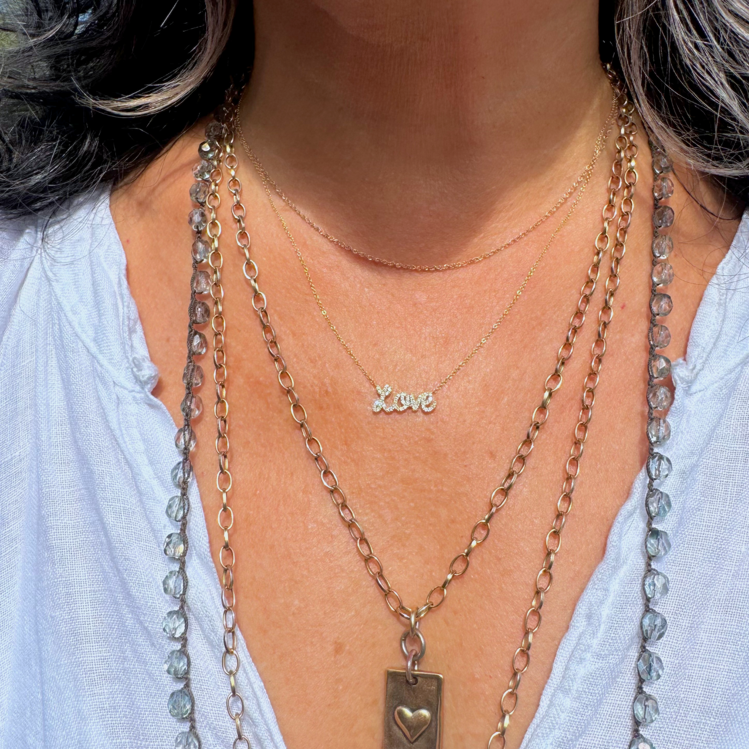 Diamond Love Necklace on 14K Gold Chain