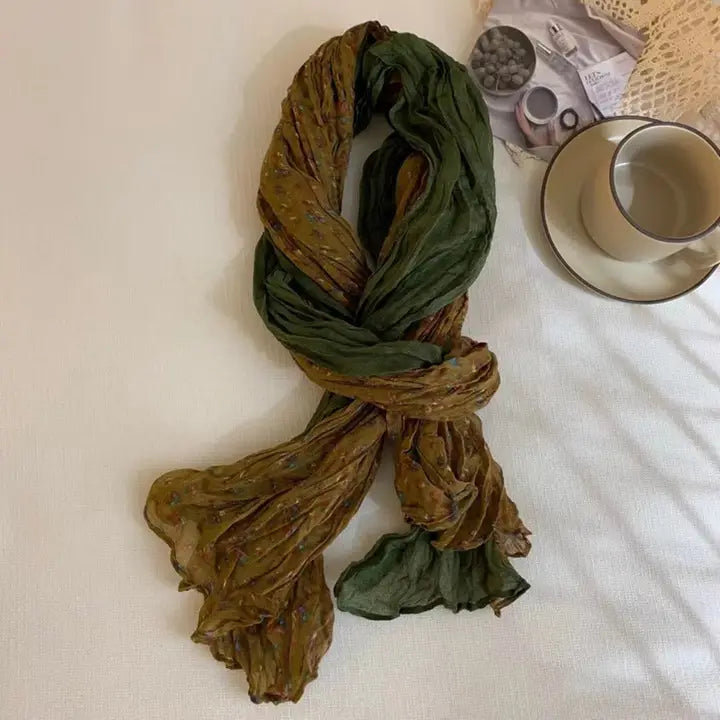 Vintage Floral Pattern Scarf - Green