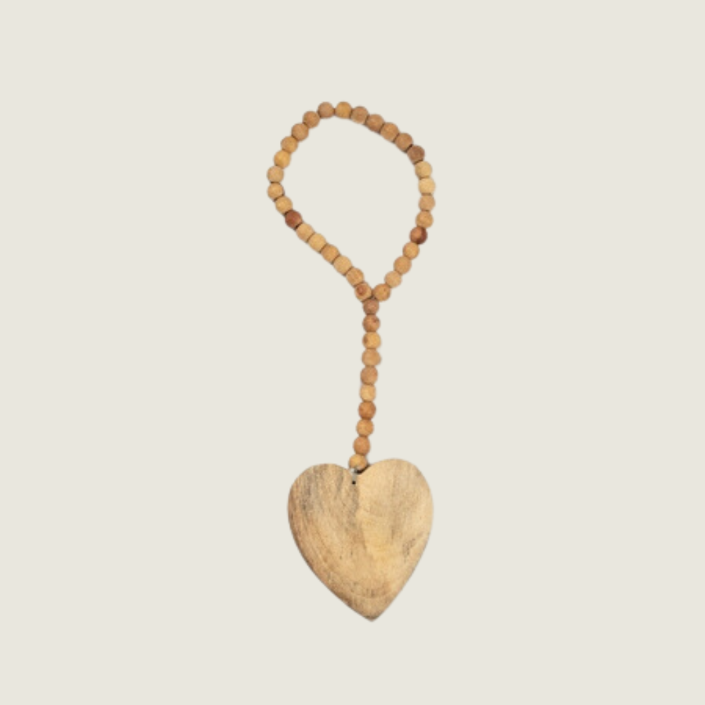 Wood Heart with Natural Beads