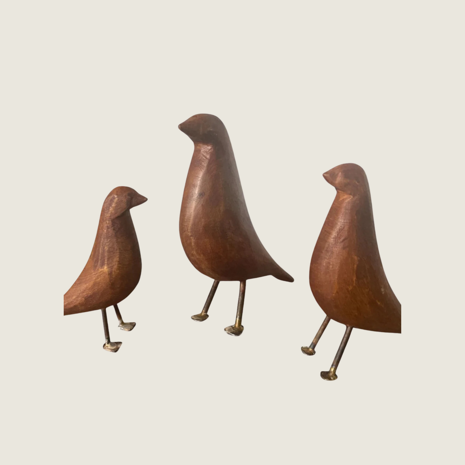 Standing Hand Carved Wooden Birds