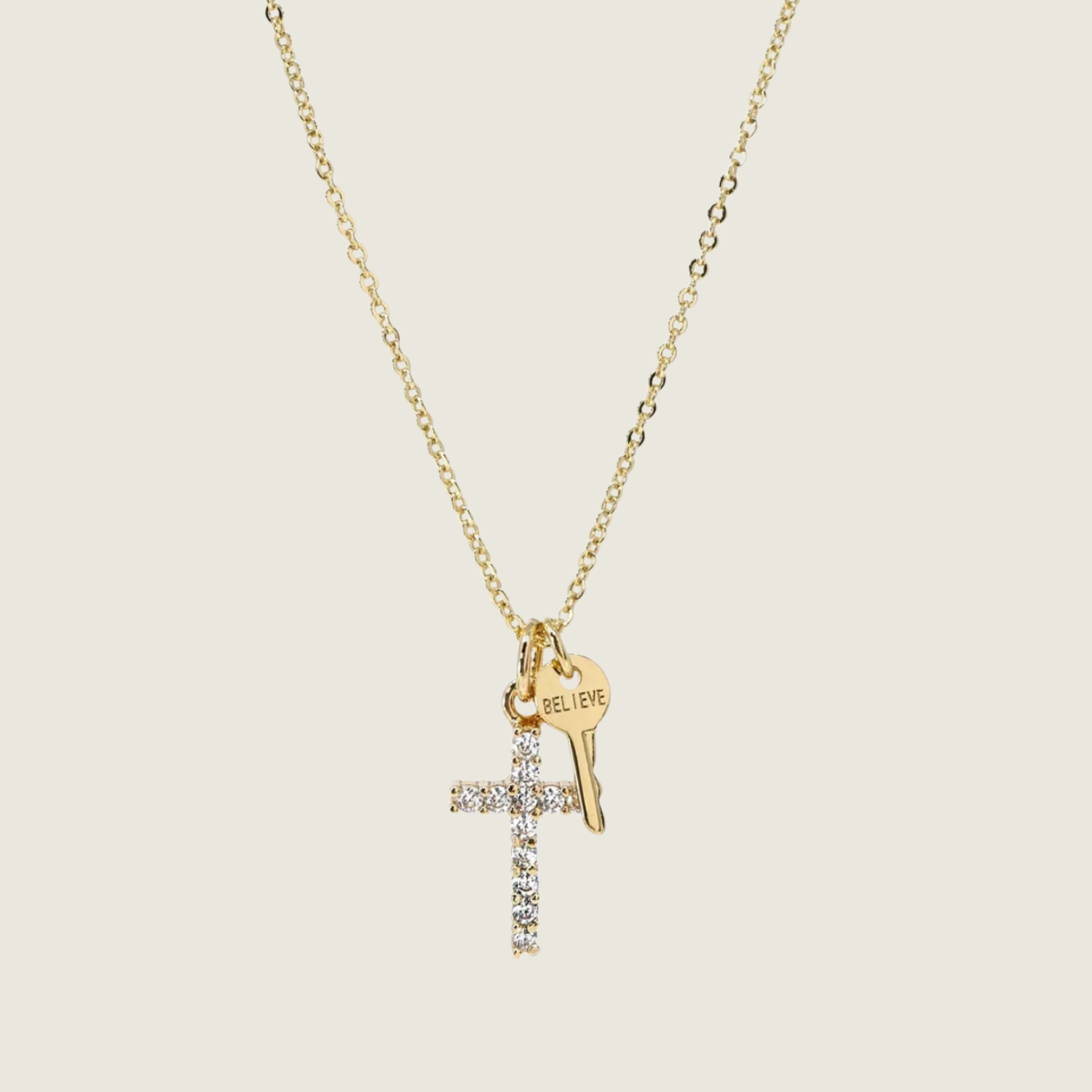 Pave Mini Cross Necklace - Gold