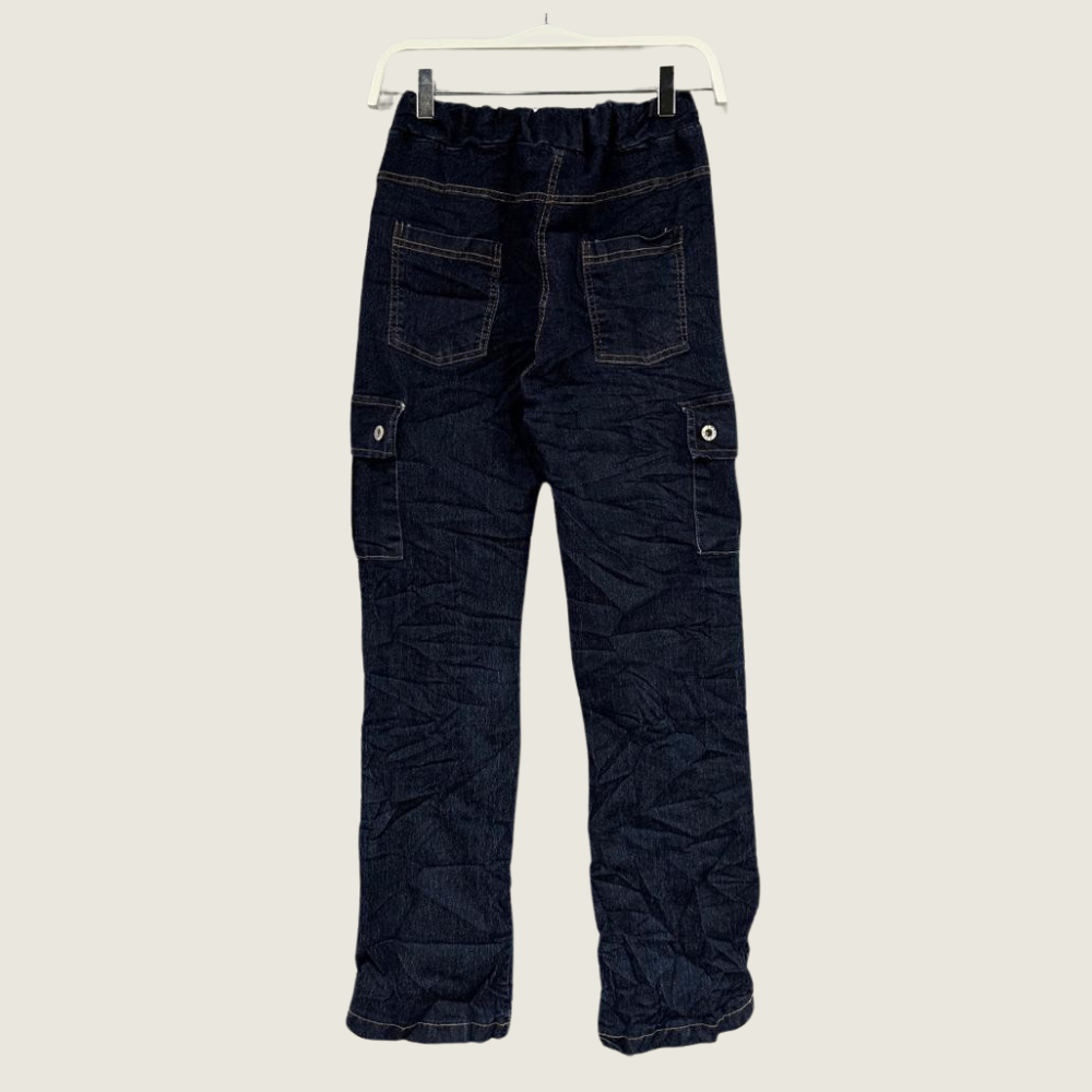Crinkle Denim Straight Leg Cargo Jean Pants - Blackbird General Store