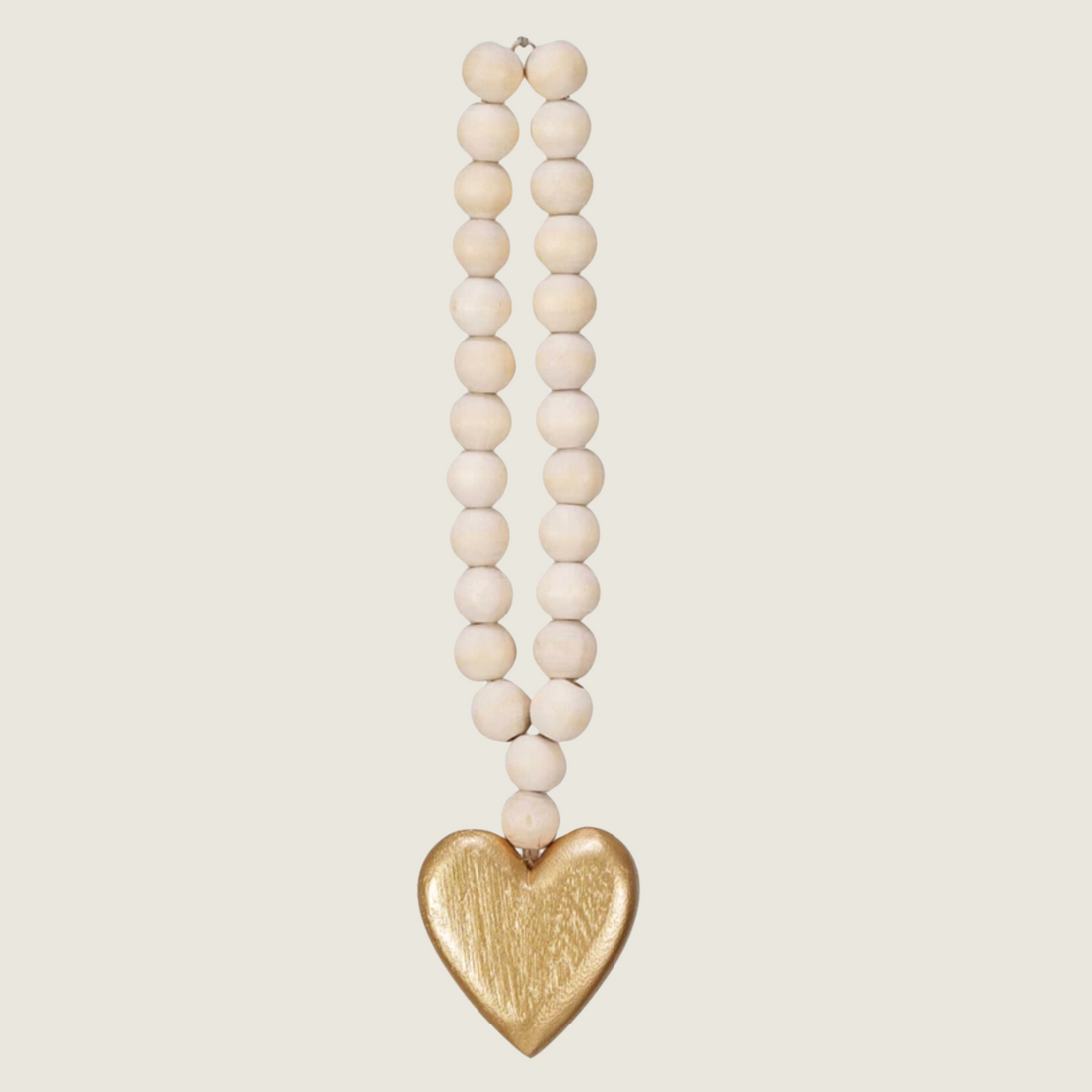 Wooden Bead Garland w/ Gold Heart