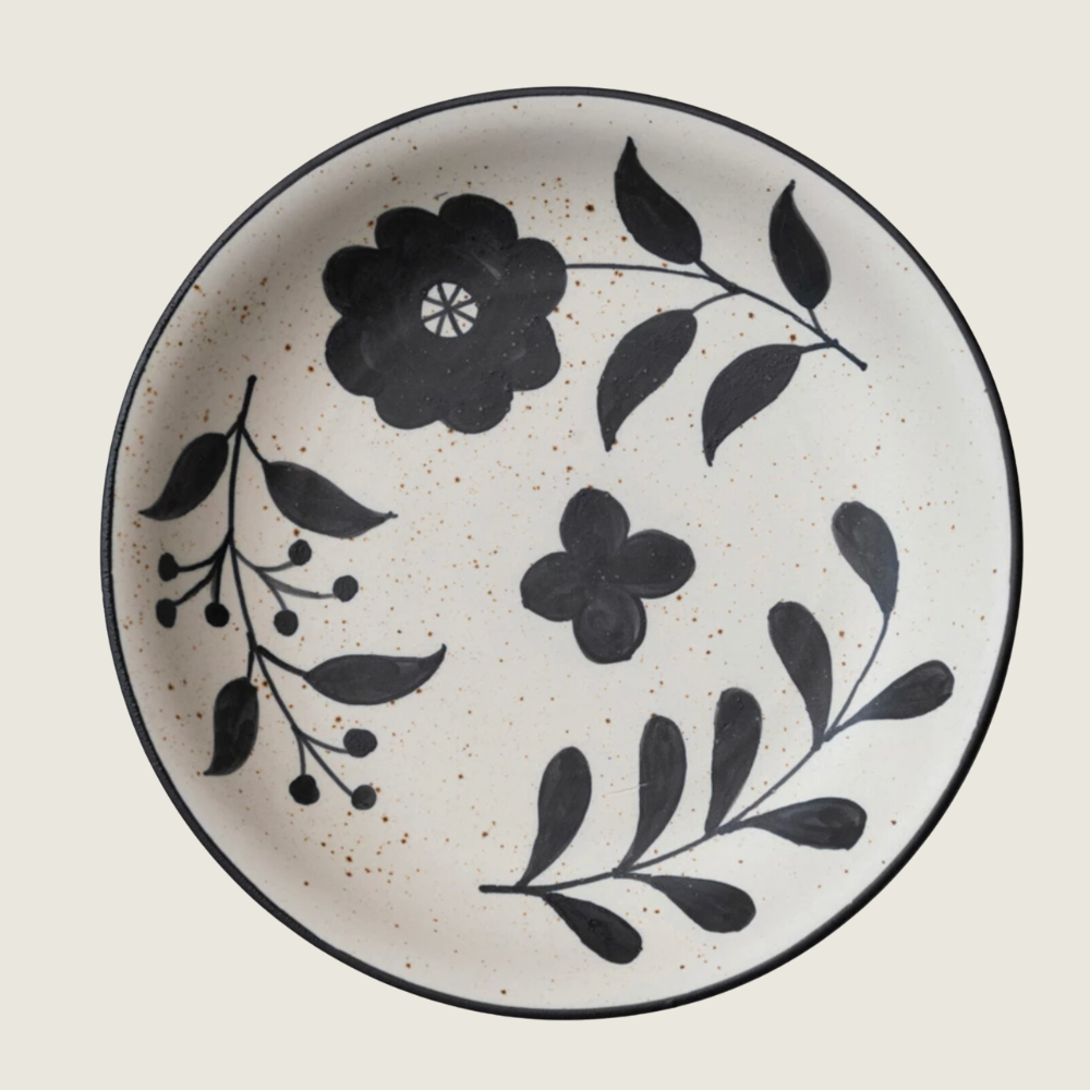 Floral Stoneware Bowl Hand-Painted