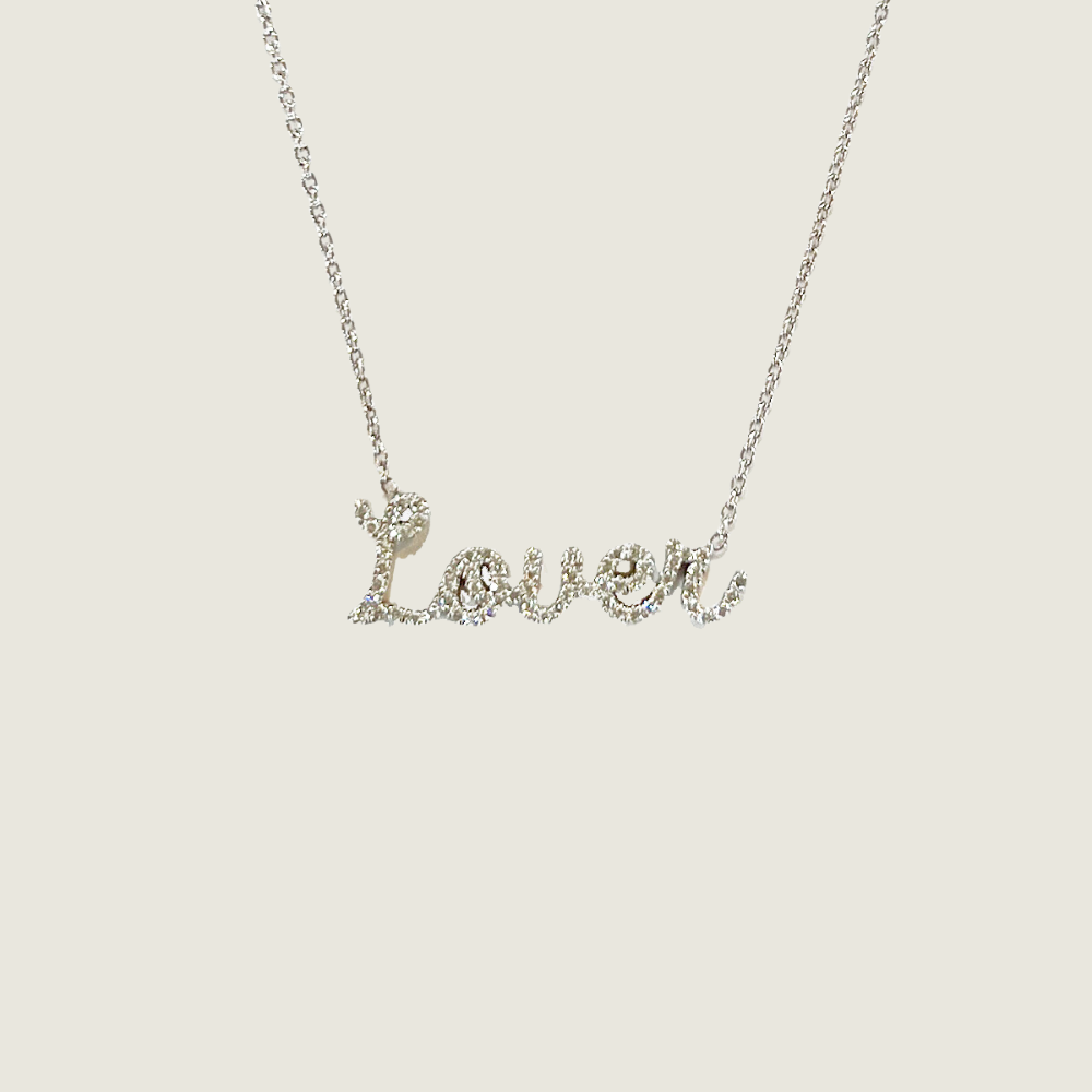 Diamond Cursive Lover Necklace - White Gold - Blackbird General Store