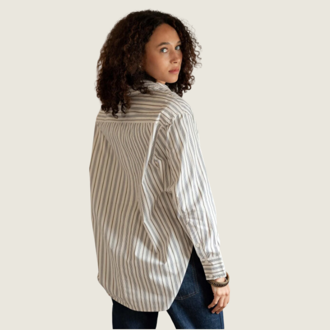 Bronte Relaxed Button Up - Ecru Stripe