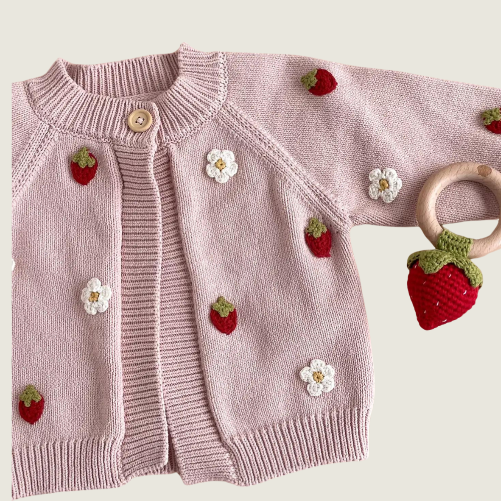 Strawberry Flower Cardigan - 3-6 Months