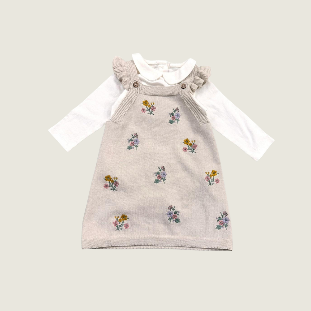 Floral Embroidered Tunic Baby Knit Dress Set - Blackbird General Store