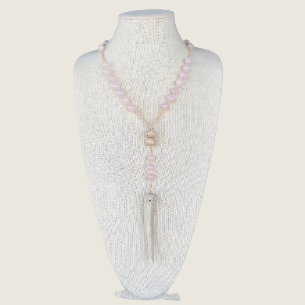 Rose Quartz Rosary Bead w/ American Deer Antler Charm - Blackbird General Store