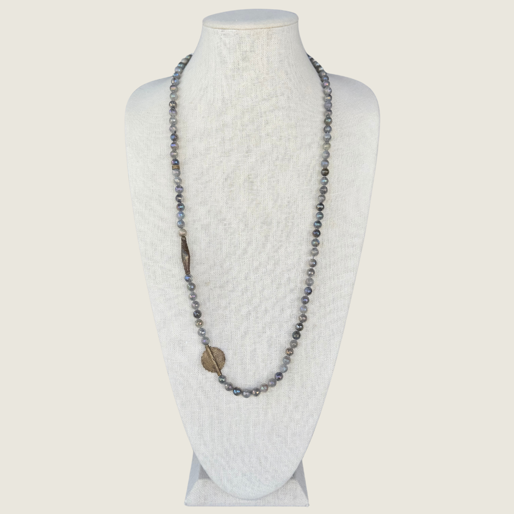 Labradorite Bead Necklace w/ Vintage Charm - Blackbird General Store