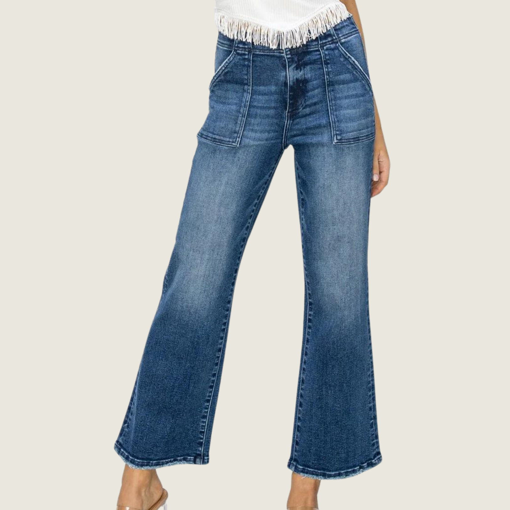 Dark High Rise Ankle flare Denims