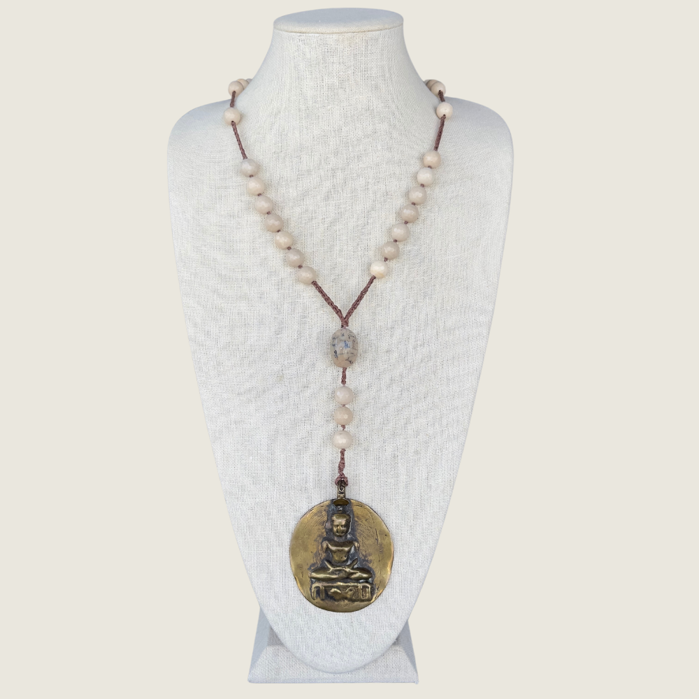 Cream Jasper Necklace w/ Brass Buddha Charm - Blackbird General Store