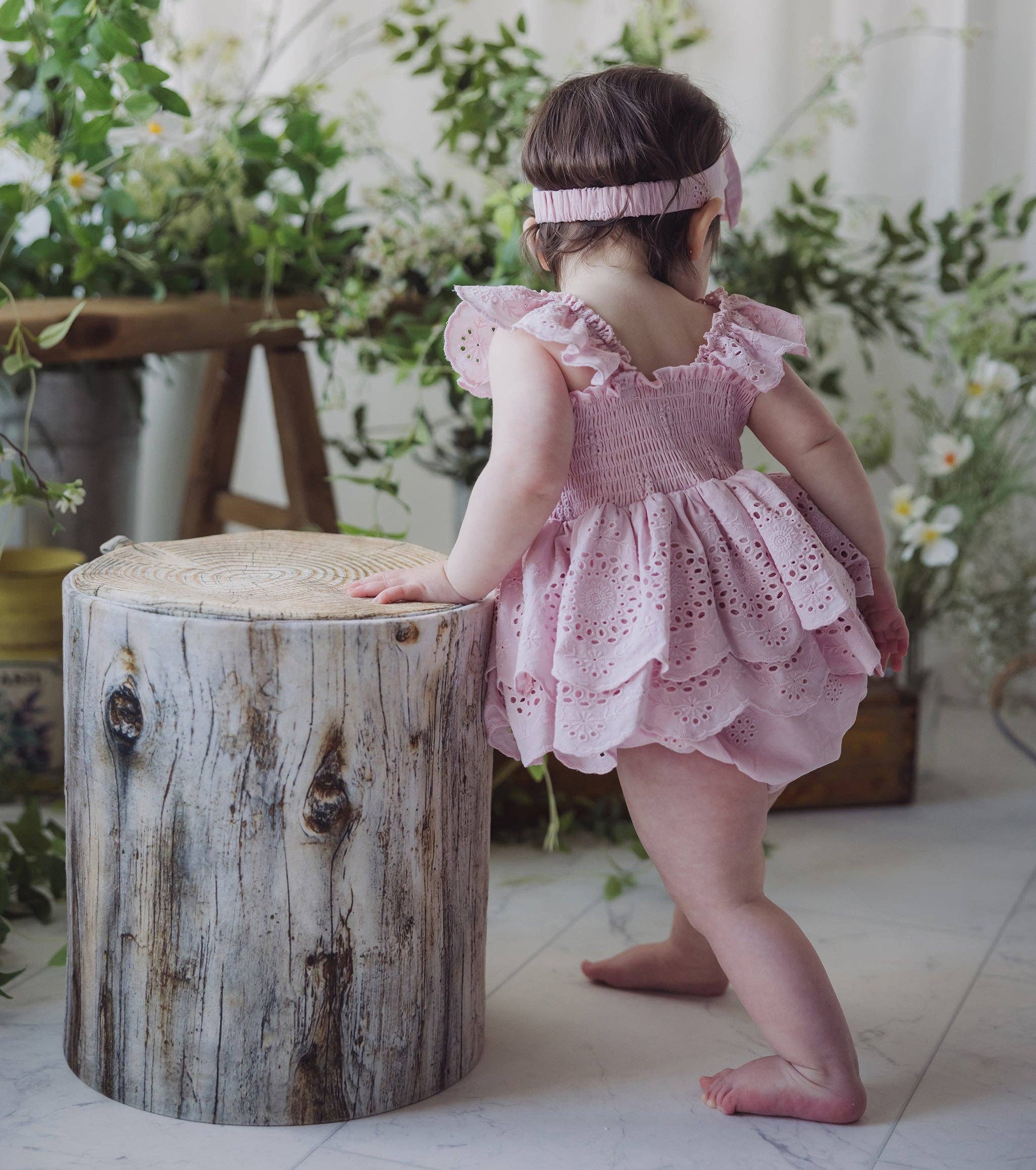 Pink Eyelet Romper &amp; Headwrap Set