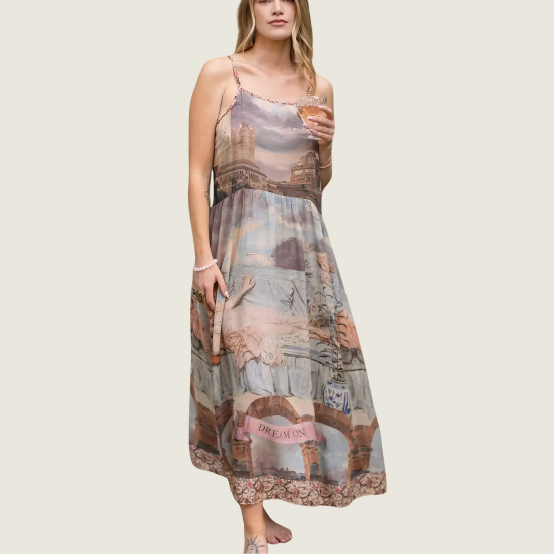 Imaginarium Bohéme Slip Dress with Moon and Dreamscape Print